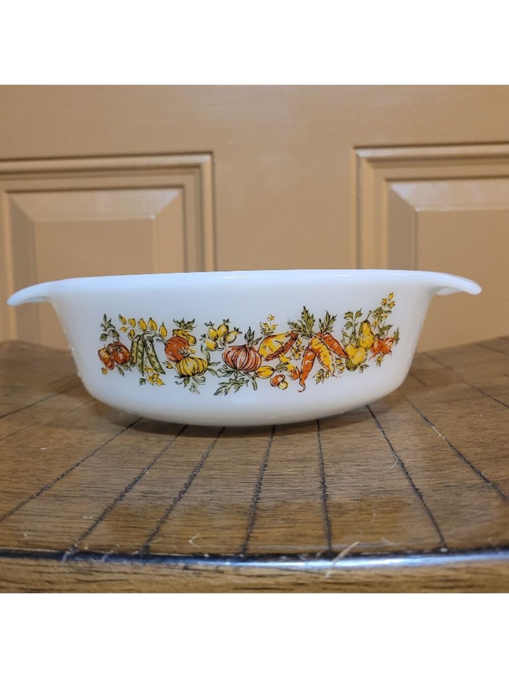 Vintage 60s/70s Fire King Vegetable Harvest #436 Round Baking Dish 1 Qt USA Made